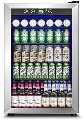 145-Can Beverage Refrigerator with Glass Door, Silver