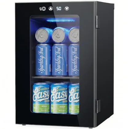 24-Can Beverage Refrigerator with Glass Door, Black