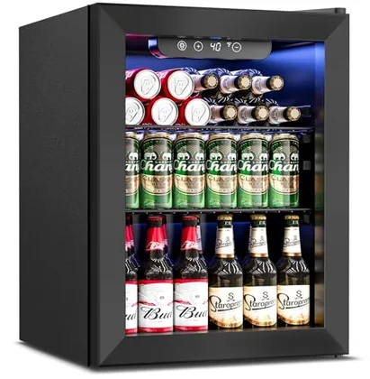 68-Can Beverage Refrigerator with Glass Door, Black