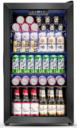 126-Can Beverage Refrigerator with Glass Door, Black