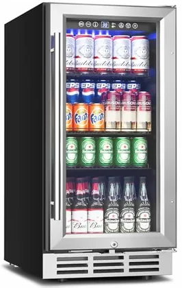 126-Can Beverage Refrigerator with Glass Door, Silver